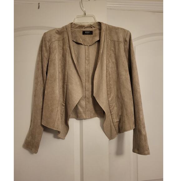 Reset Beige Faux Suede Open Front Jacket L Neutral - Picture 1 of 5